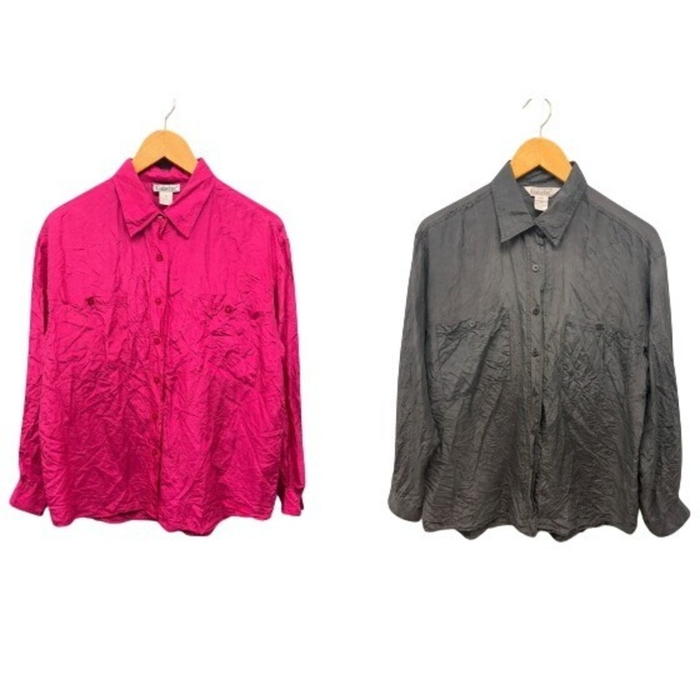 Gallagher Long Sleeve Button Up Shirt Womens M Pink Gray Silk Office Lot of 2